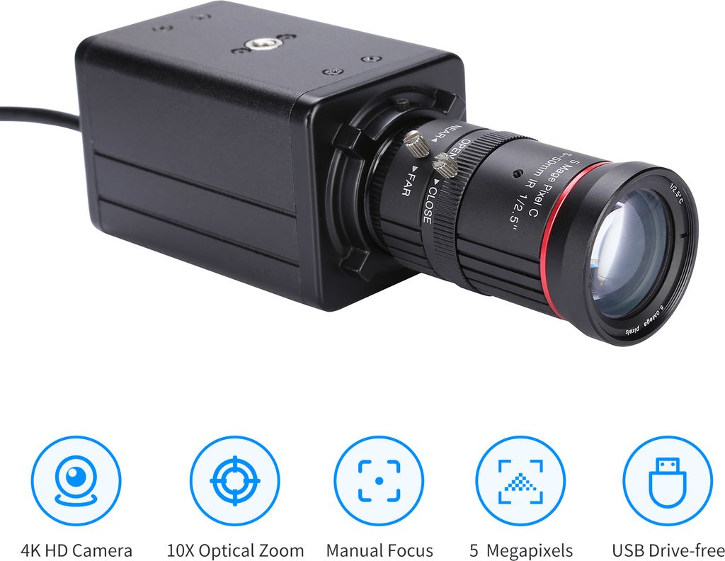 4K HD-Kamera Computerkamera USB-Webcam 10-facher optischer Zoom Manueller Fokus Automatische Belichtungskompensation Kompatibel mit Windows XP/7/10...