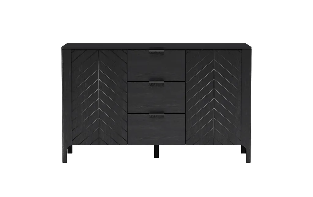 Commode 3 tiroirs noire MONZA de 153 cm, grand meuble de rangement