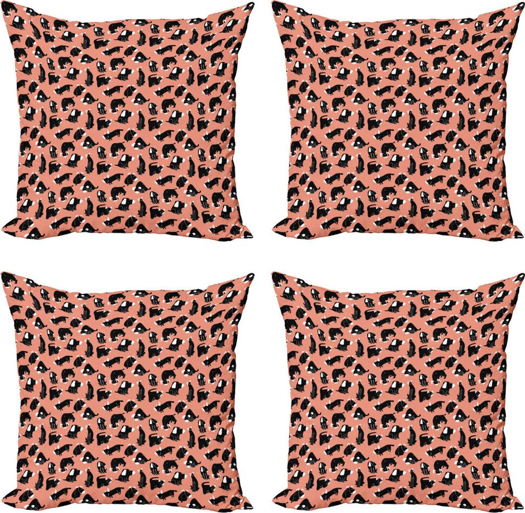 ABAKUHAUS Hund Kissenbezug Set (4 Stück), Verschiedene Doggies Chilling Around, Moderner Doppelseitiger Digitaldruck, 40 cm x 40 cm, Salmon Koksgraue