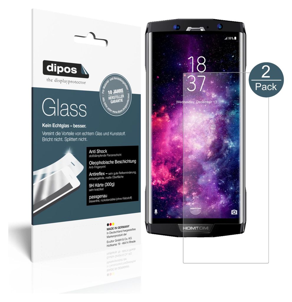 2x Schutzfolie für Homtom HT70 matt - Anti-Shock 9H Folie dipos Glass