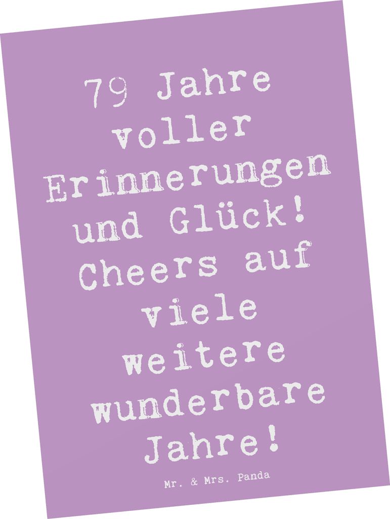 Mr. & Mrs. Panda Postkarte Spruch 79. Geburtstag Erinnerungen - Lavendeltraum - Geschenk, Meilenstein, Grußkarte, Geburtstagsgeschenk, Ansichtskar...