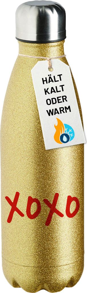 Huuraa Trinkflasche XOXO Kuss 500ml Gold Edelstahl Wasserflasche Trinkflasche Geschenkidee