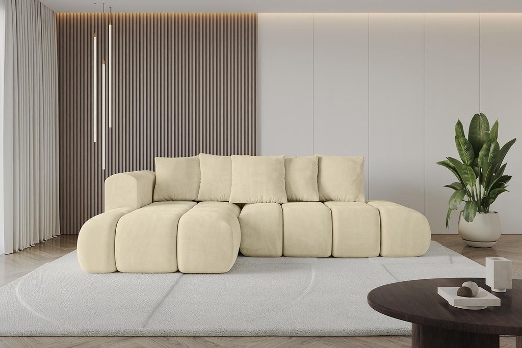 ALTDECOR Ecksofa mit Schlaffunktion und Bettkasten CLOUD-L-v1 280x185x90 Beige - Corner Sofa Bett Eckcouch Couch L-Form Schlafcouch Ausziehbar Wohn...