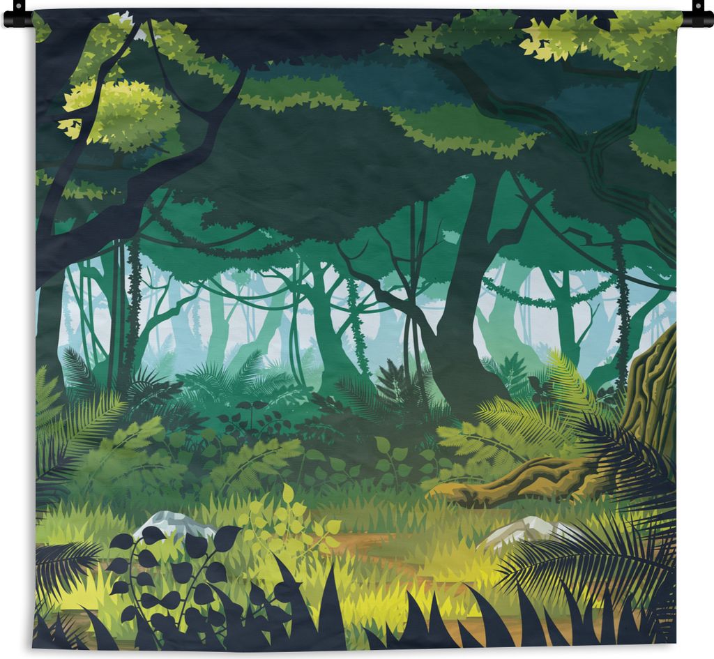 MuchoWow Wandteppich Wandbehang Dschungel - Baum - Illustration - Junge - Mädchen - Kinder - Kinder 150x150 cm Tapisserie Dekoration Wandtuch - ...