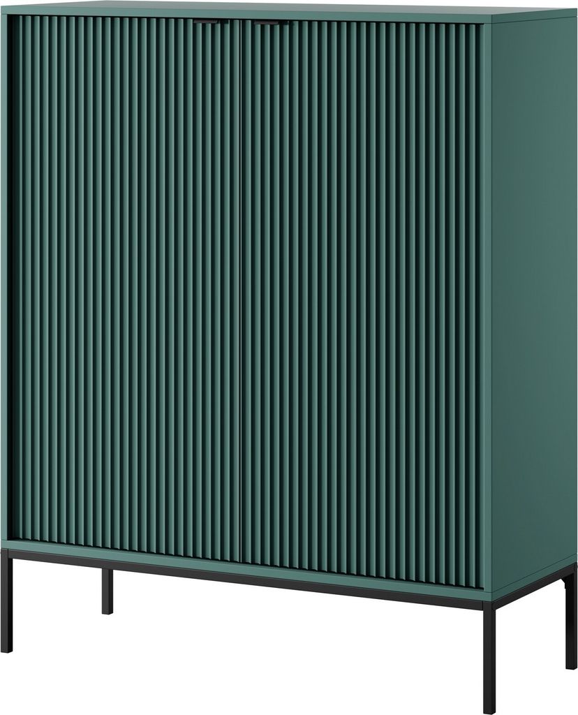 Furniture24 Schrank Nova NVK104 Highboard Kommode 2 Türiger Wohnzimerschrank Labrador/Schwarze Beine und Griffe