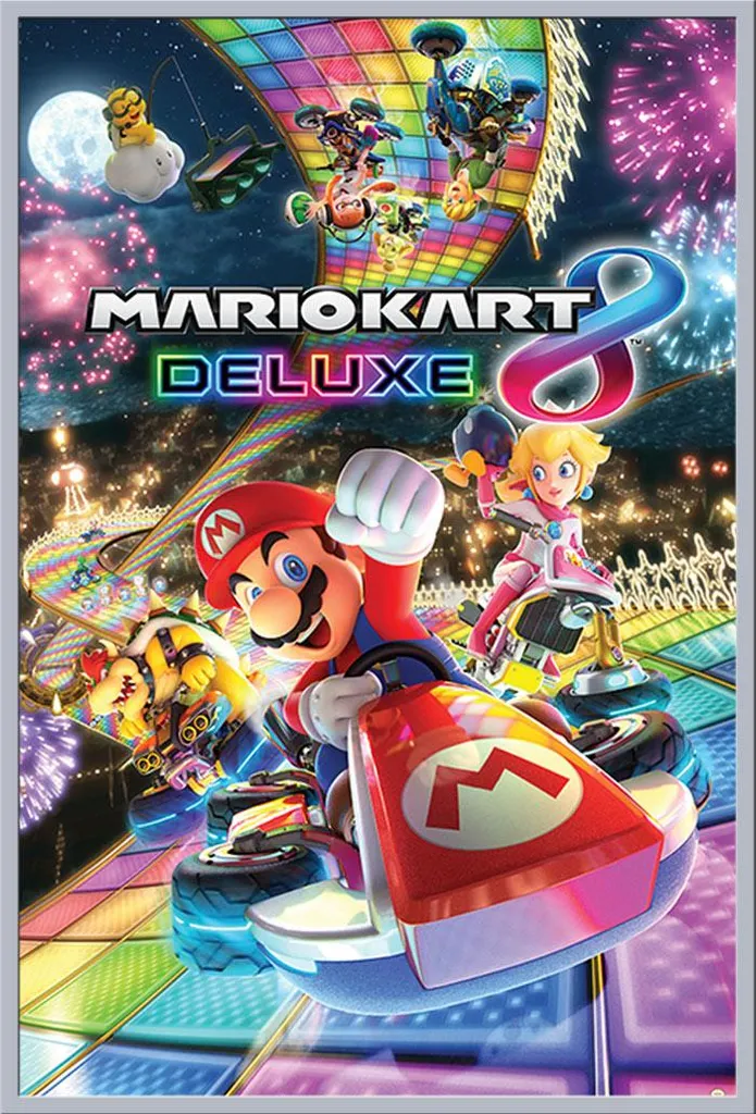 Affiche Mario Kart 8 Deluxe avec cadre Shinsuke argenté format Maxi