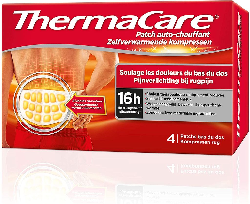 ThermaCare - Patch, selbstwärmend, Rücken - lindert Schmerzen im unteren Rücken - 8 Stunden konstante Wärme - Box mit 4 Rücken-Pads