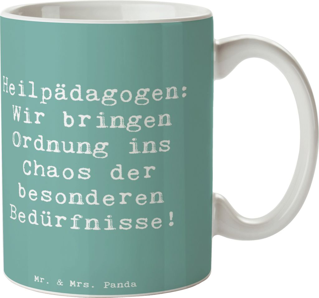 Mr. & Mrs. Panda Kaffeebecher Spruch Heilpädagogin Chaosordnung - Meeresbrise - Geschenk, besondere Bedürfnisse, Berufe, Teetasse, Bürotasse, kr...