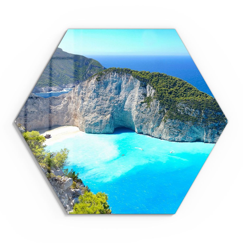 DEQORI Glasbild Echtglas 55x48 cm 'Schiffswrack-Strand' Wandbild Bild modern Deko