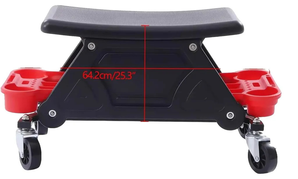 Tabouret mécanicien anti-fatigue à roulettes, structure fer solide rouge