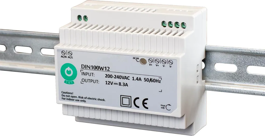 Bloc Alimentation 12V 8,3A DIN100W12 - Format Gradins Puissance 100W
