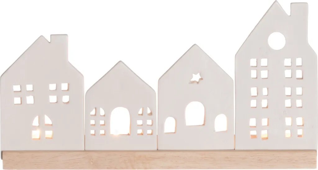 Grand bougeoir design ville 30cm en porcelaine blanche translucide