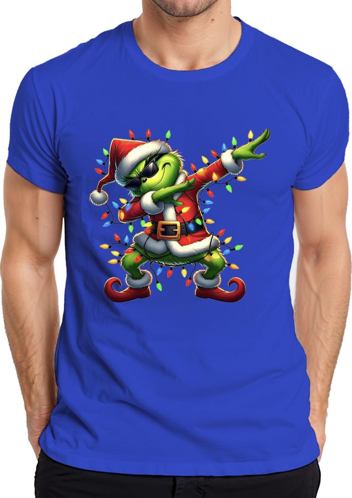 Grinch Dabbing Weihnachten Santa Lichterkette Lustig Geschenk Herren T-Shirt, Blau, 3XL