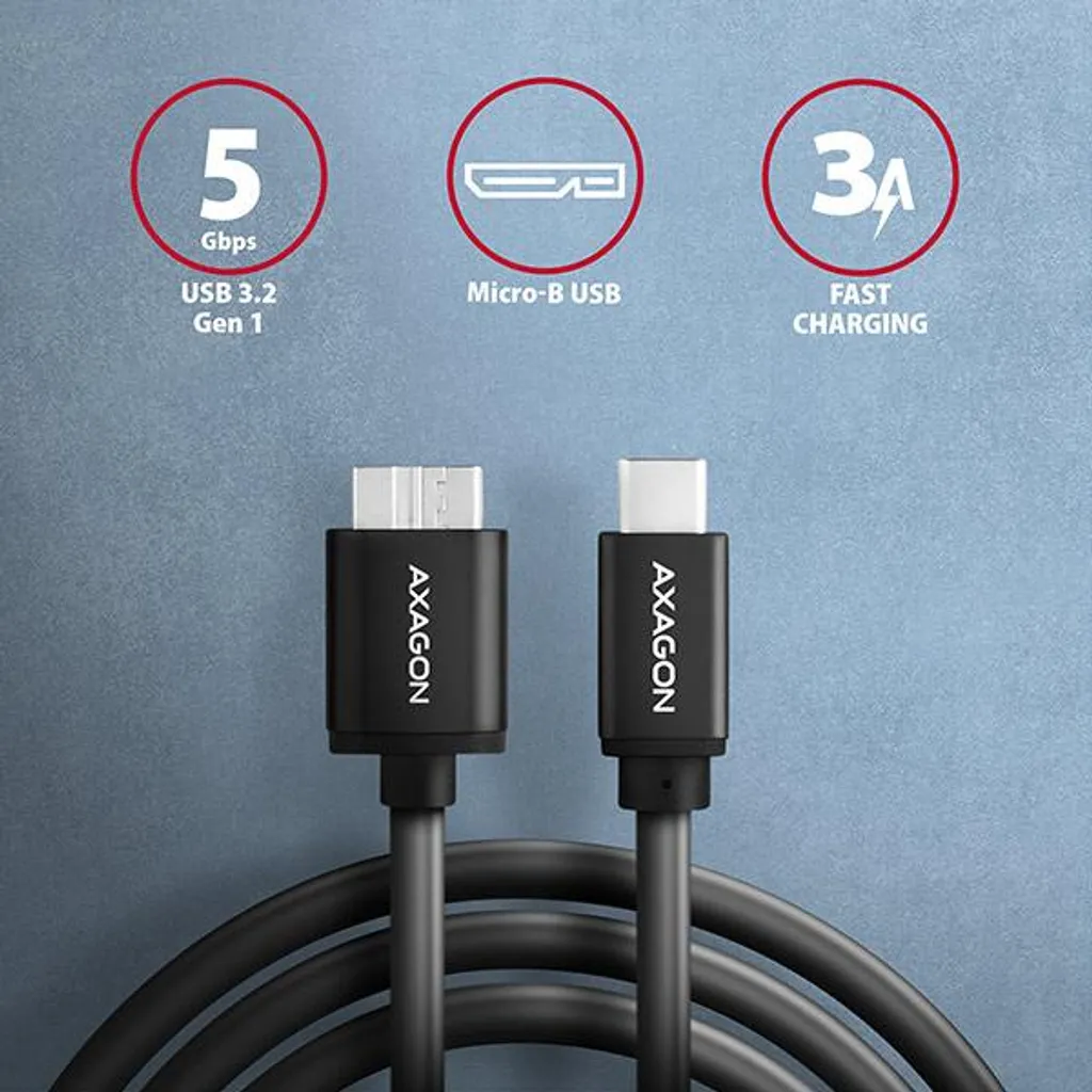 AXAGON BUMM3-CM10AB Cavo USB-C a Micro-B 1m | 5Gbps per Hard Disk