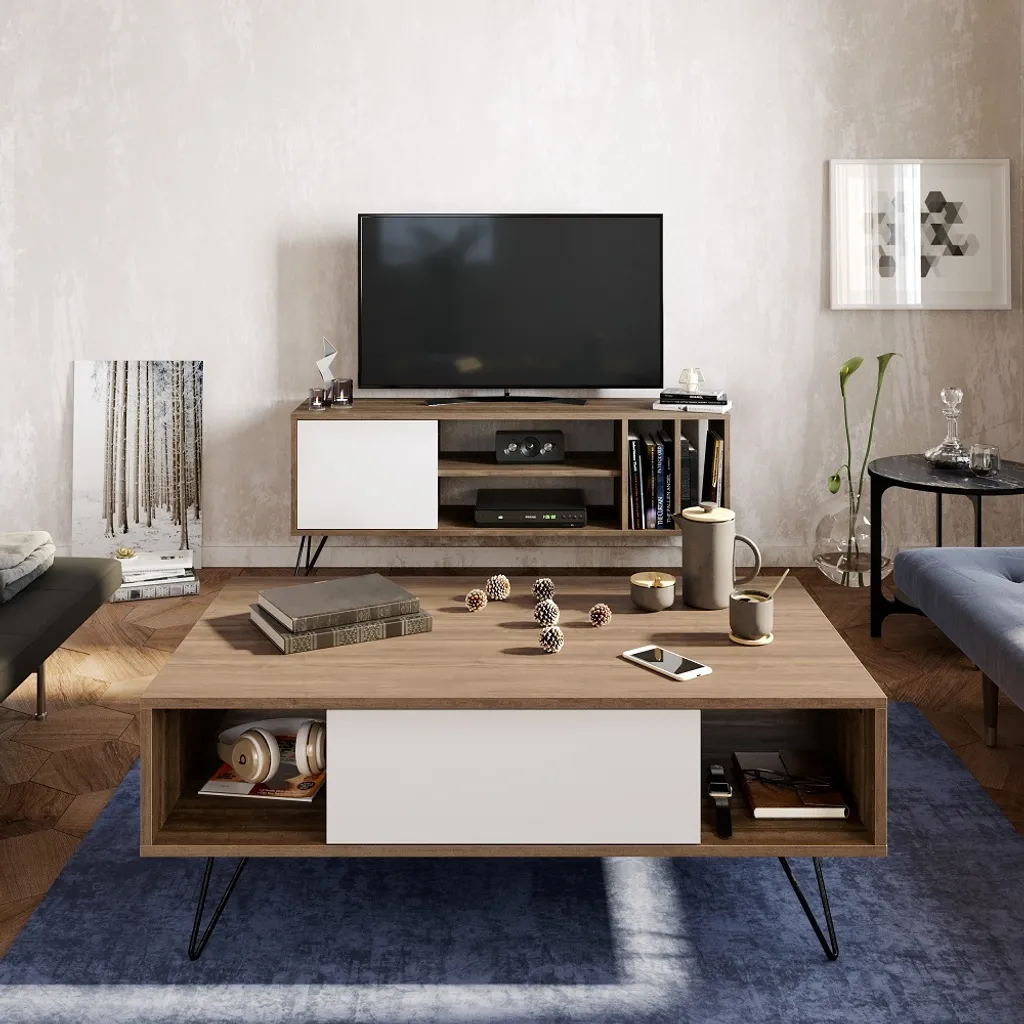 Table basse Mistiko Decorotika 120 cm - Salon design en Noyer et Blanc