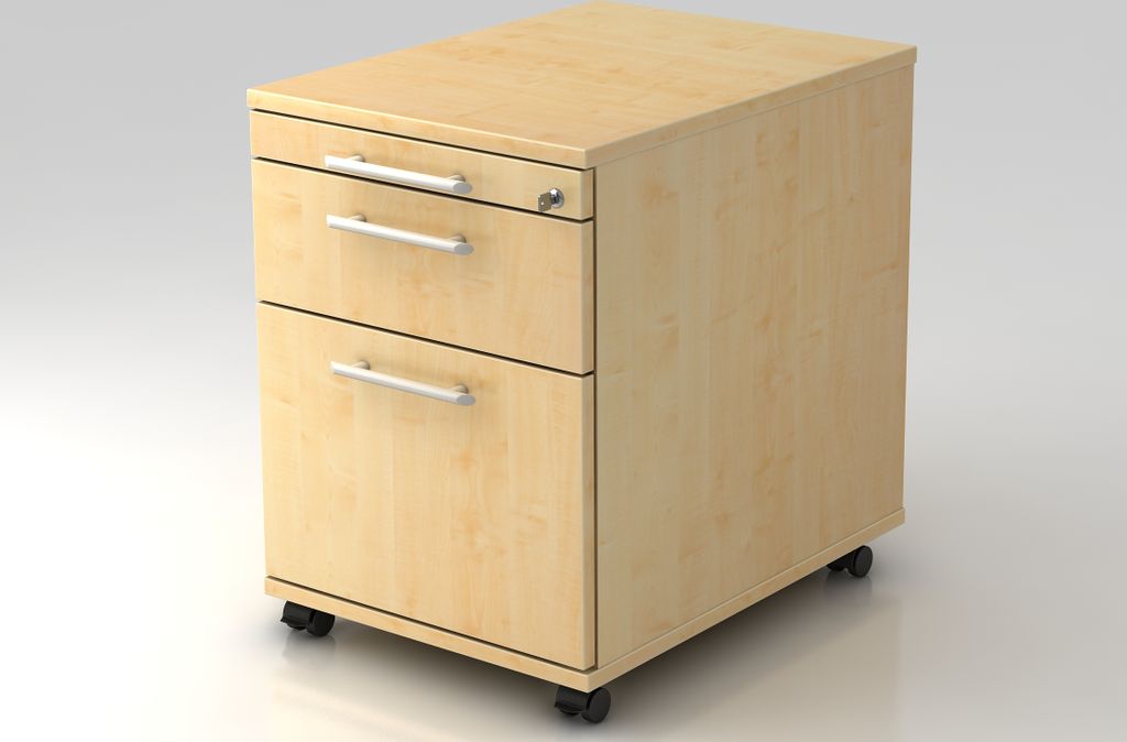 Hammerbacher Büro Rollcontainer mit Hängeregister Modell AC20 3=Ahorn-RE = Relinggriff Kunststoff