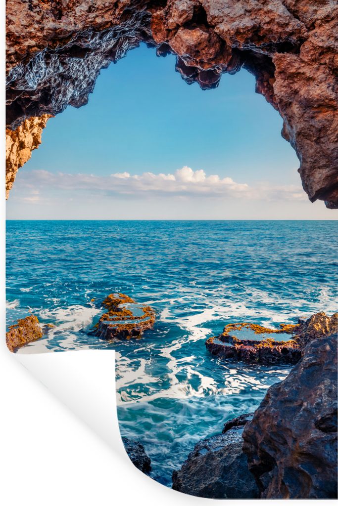 MuchoWow Wandtattoo Wandsticker Wandaufkleber Höhle - Meer - Felsen - Natur 20x30 cm Selbstklebend und Repositionierbar - Sticker - Dekorfolie