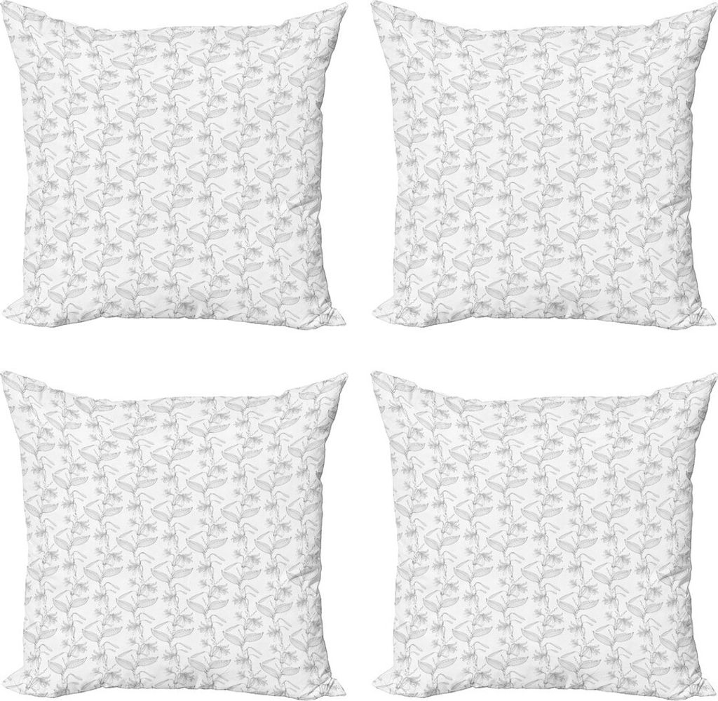 ABAKUHAUS Botanik Kissenbezug Set (4 Stück), Blühende Knospen Blumen-Kunst, Moderner Doppelseitiger Digitaldruck, 45 cm x 45 cm, Grau und Weiß