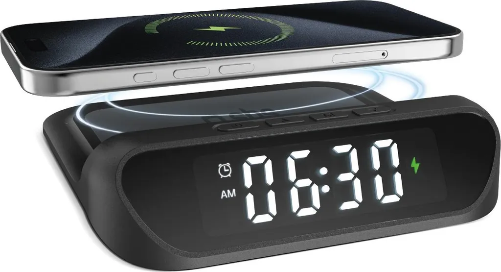 Réveil digital noir SBS TEWIRCLOCK pour une table de chevet moderne