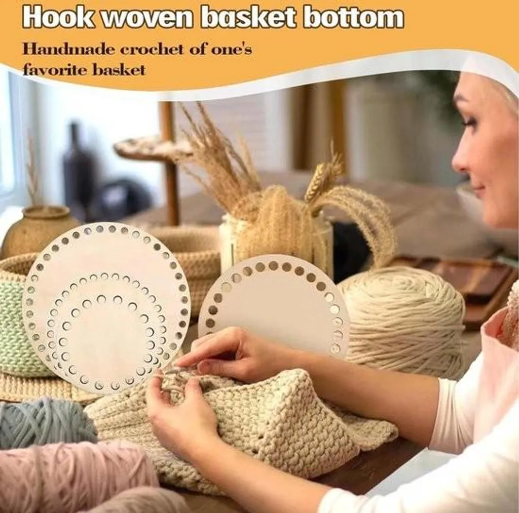 Fond en bois perforé pour panier au crochet - Support naturel 15cm