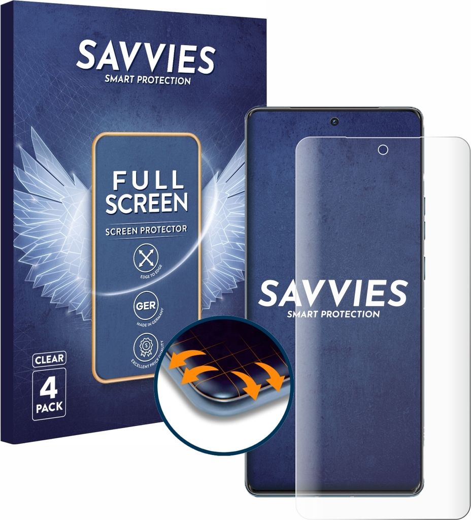 4x Savvies Fullscreen Schutzfolie für Motorola Edge 40 Pro Displayschutz Folie Fullcover Klar Transparent