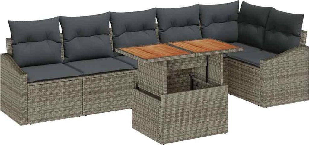 Garten-Sofa-Set mit Speicher 7 pcs Grau Poly Rattan