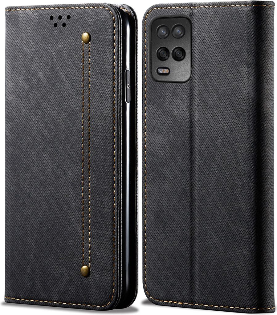 OPPO A54 4G Hülle, Leder Brieftasche Flip Bookstyle Schutzhülle mit Standfunktion für OPPO A54 4G Schwarz