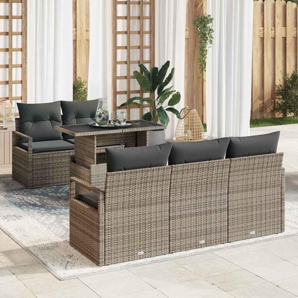 Maison Exclusive - Gartensofa-set mit Kissen mit Speicher 6 pcs Grau Poly Rattan