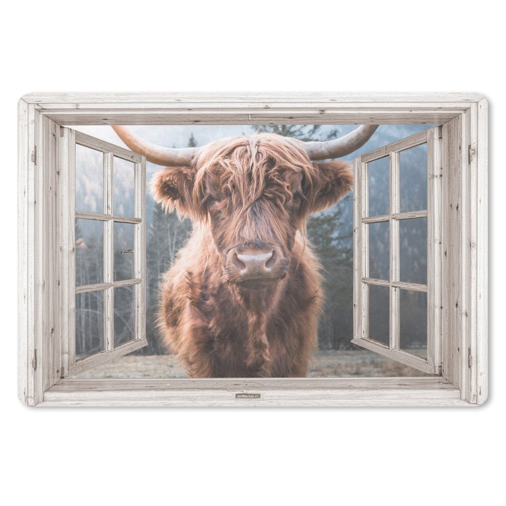 MuchoWow Schreibtischunterlage Schottischer Highlander - Kuh - Berg - Aussicht 60x40 cm - XXL Mauspad - Großes Mauspad