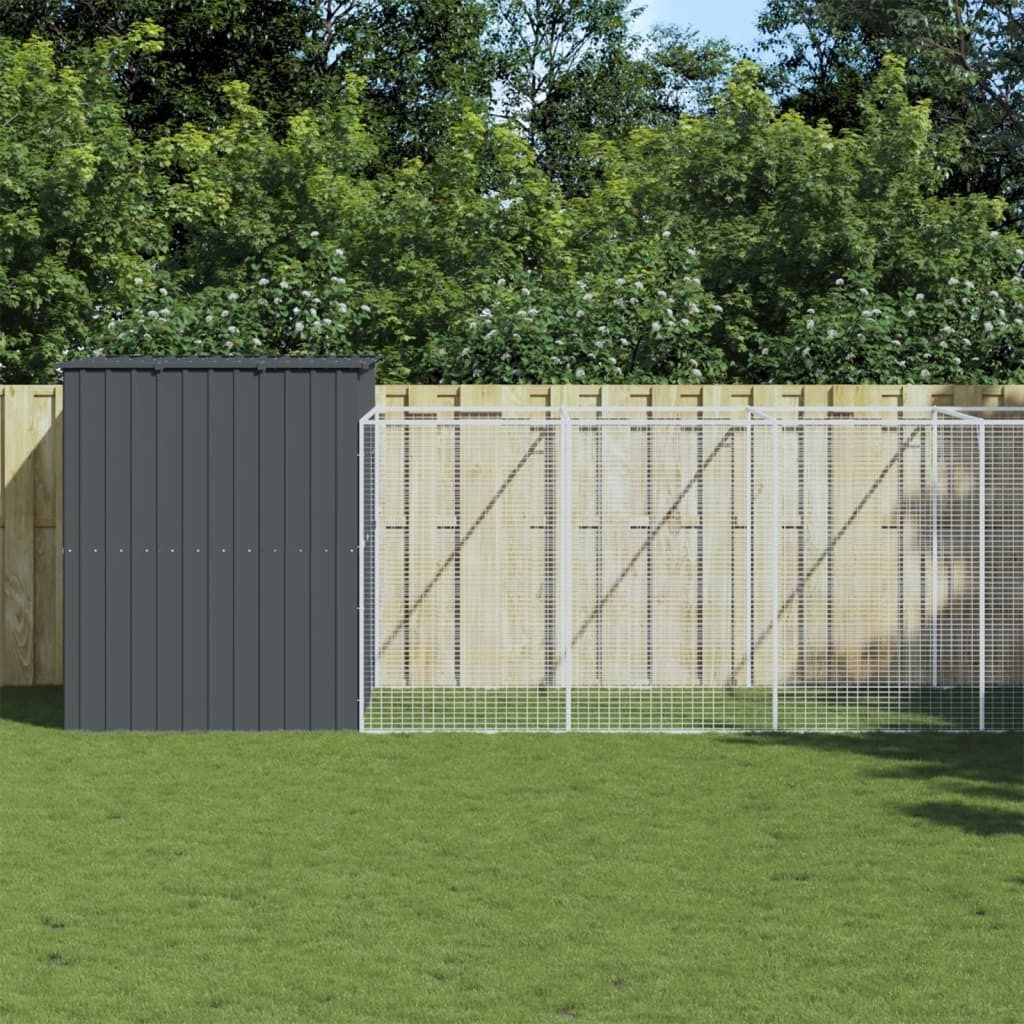 "im Angebot" Hundehütte mit Auslauf Anthrazit 214x1069x181 cm Stahl Verzinkt - Hunde-Transportboxen CC8198