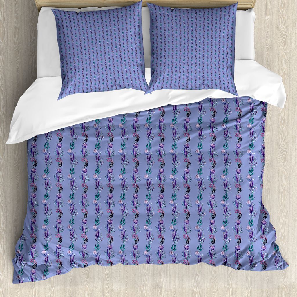 ABAKUHAUS Blumen Bettbezug Set für Einzelbetten, Boho Blumenstrauß Linien, Milbensicher Allergiker geeignet mit Kissenbezug, 200 cm x 200 cm - 80...