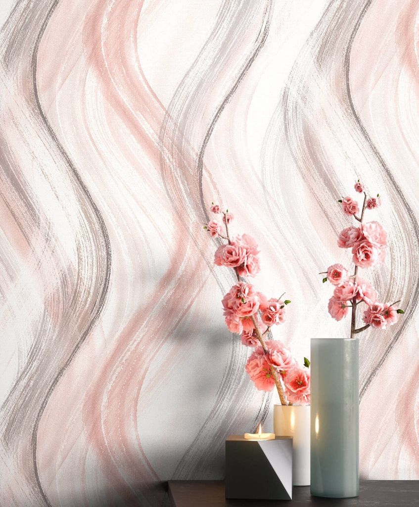 NEWROOM Tapete Rosa Vliestapete Wellen - Mustertapete Grafisch Grau Weiß Linien Muster Grafiktapete Modern Geschwungene Linien