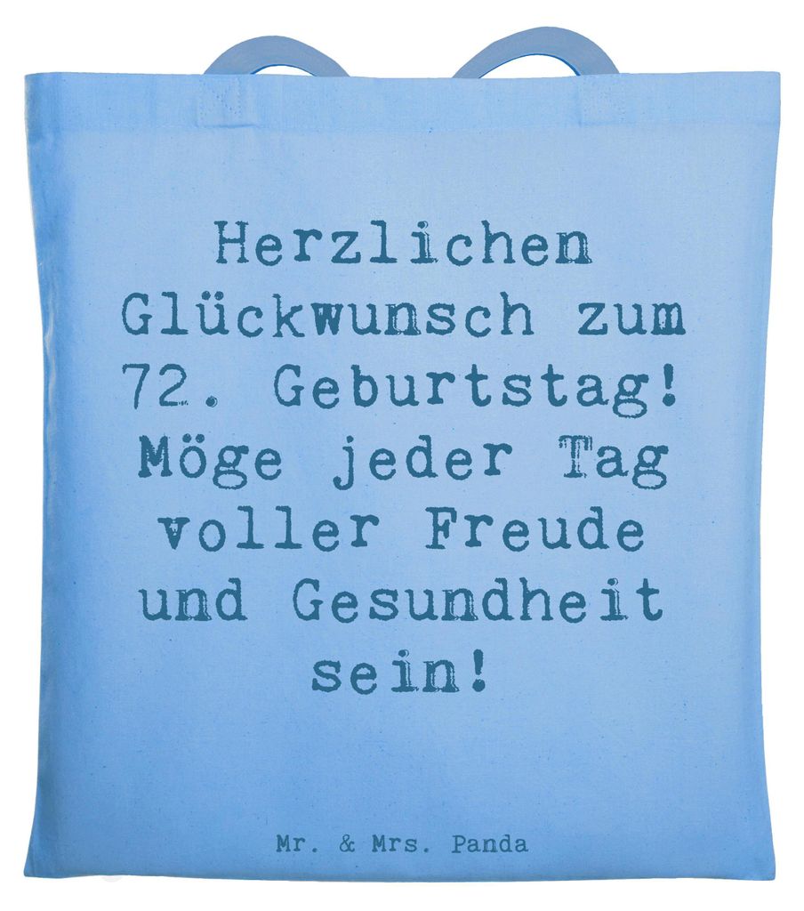 Mr. & Mrs. Panda Beutel Spruch 72. Geburtstag - Sky Blue - Geschenk, handgefertigt, Happy Birthday, Alter, Gesundheit, Geburtstagsgeschenk, Geburts...