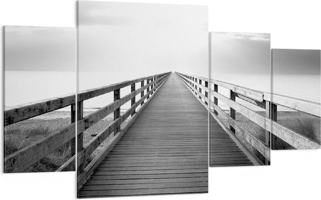 Bild auf Leinwand - Leinwandbild - 4 Teile - Pier Perspektive Schwarzweiß - 160x90cm - Wand Bild - Wanddeko - Wandbilder - Leinwanddruck - Bilder ...