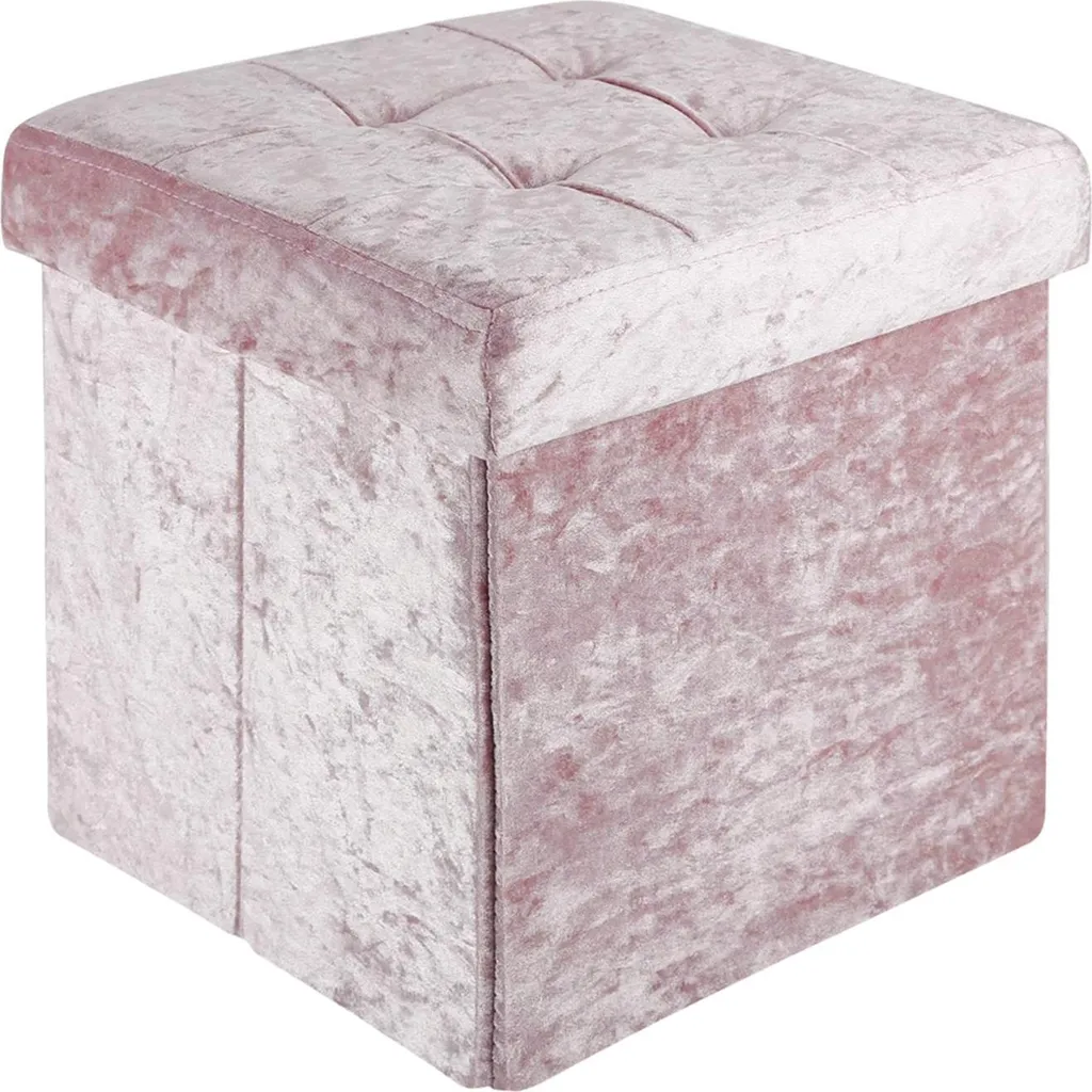 Pouf Vintage Velluto Rosé Intirilife 38x38x38 cm - Cassapanca Imbottita