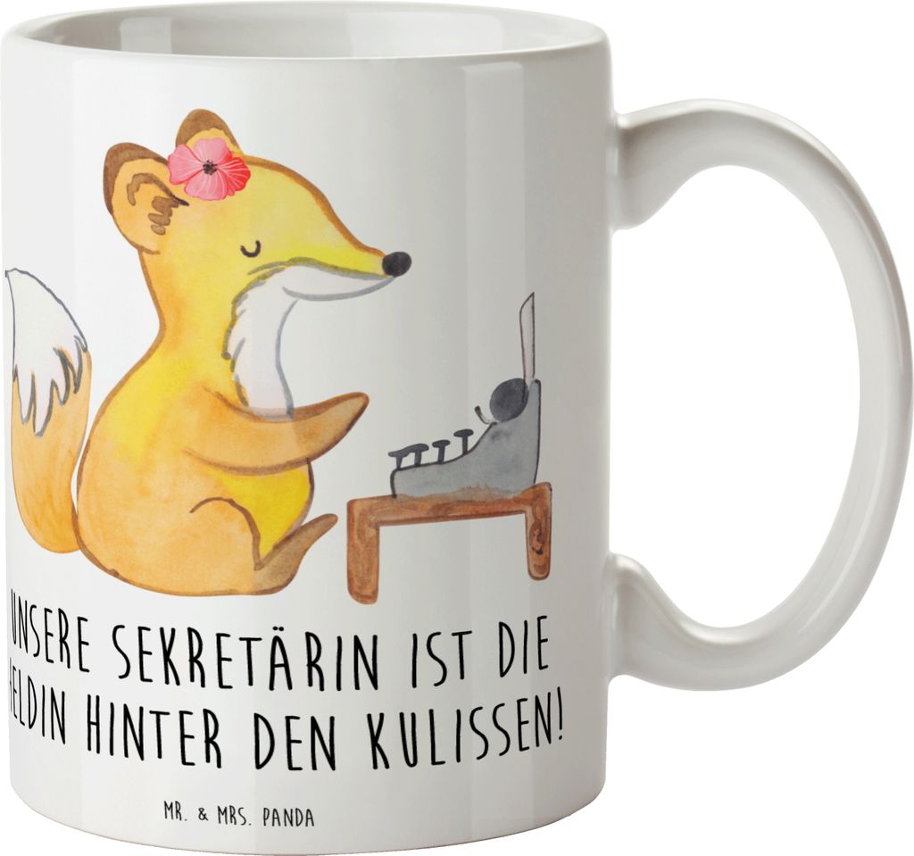 Mr. & Mrs. Panda Kaffeebecher Sekretärin Heldin - Weiß - Geschenk, Tasse, Aufmerksamkeit, Kaffeetasse, harte Arbeit, bedruckt, Danke sagen, Danke...