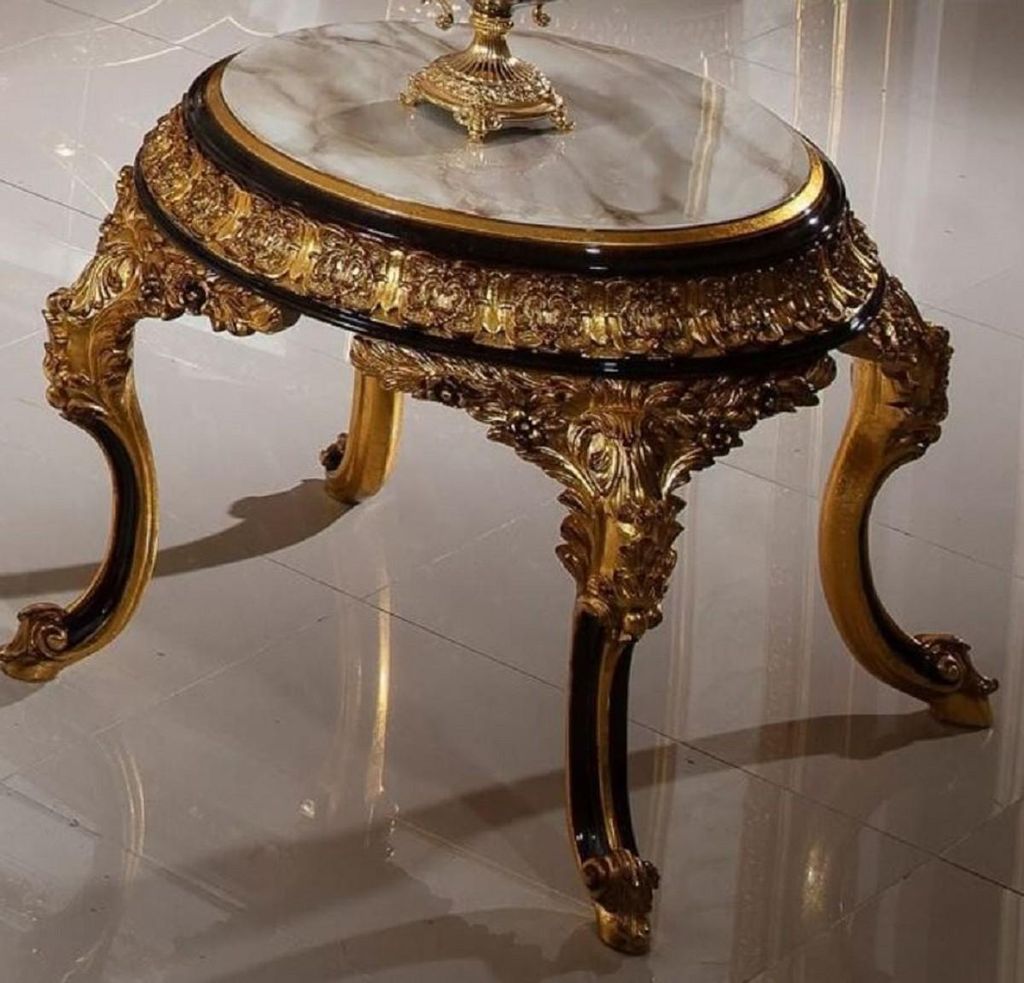 Casa Padrino Luxus Barock Beistelltisch Weiß / Dunkelbraun / Gold - Prunkvoller Massivholz Tisch im Barockstil - Barock Wohnzimmer Möbel - Edel &...