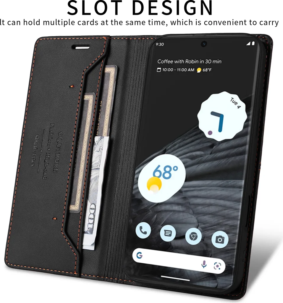 Cover Elegante Google Pixel 7 Pro: Pelle Nera Flip Wallet e Stand - 5