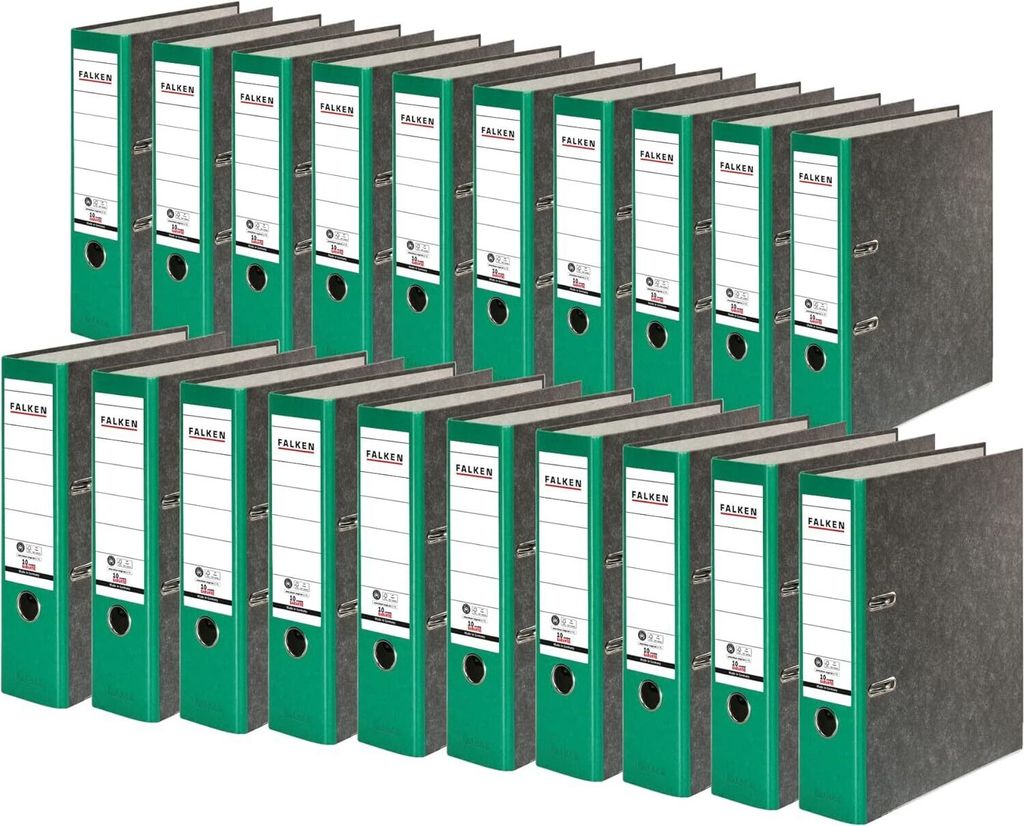 Falken 20x Ordner RC-Wolkenmarmor A4 farbiger Rücken 80mm Rücken grün 80024714F