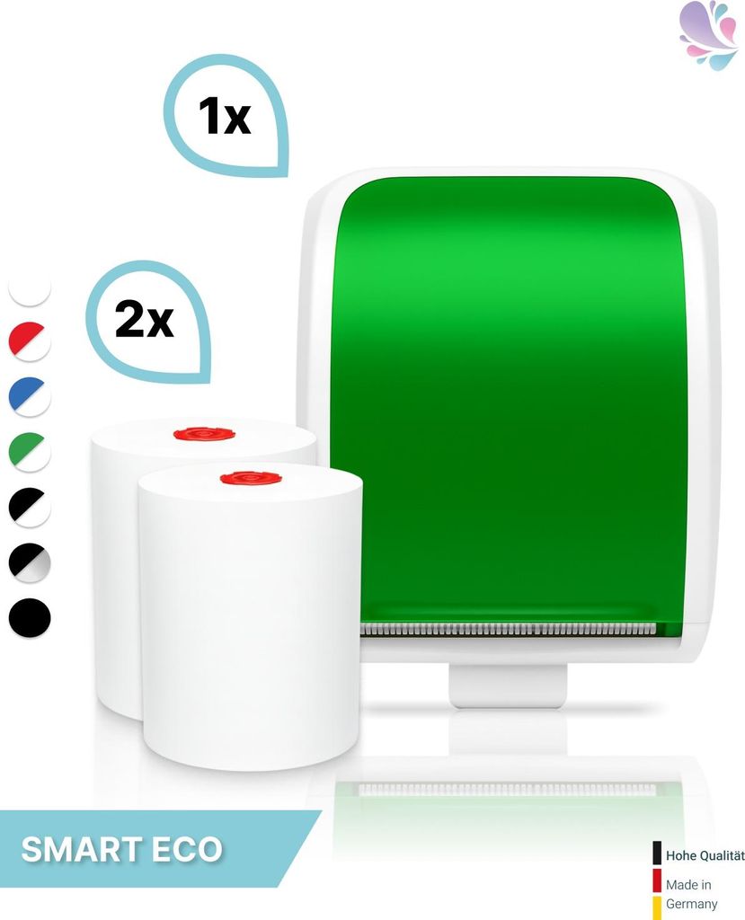 SET: Handtuchrollenspender Autocut, Blanc Cosmos verschied. Farben + 2 Handtuchrollen Smart ECO - PRODUKTSET : Farbe - Grün / Weiß Farbe: Grün /...
