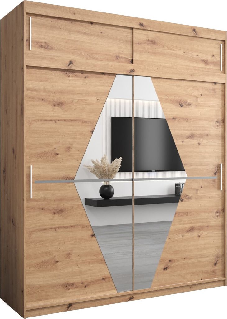 Kleiderschrank, Schiebetürenschrank Schlafzimmer, Schrank mit Spiegel BOLIWIA 200 mit Aufsatz, Höhe 240 cm