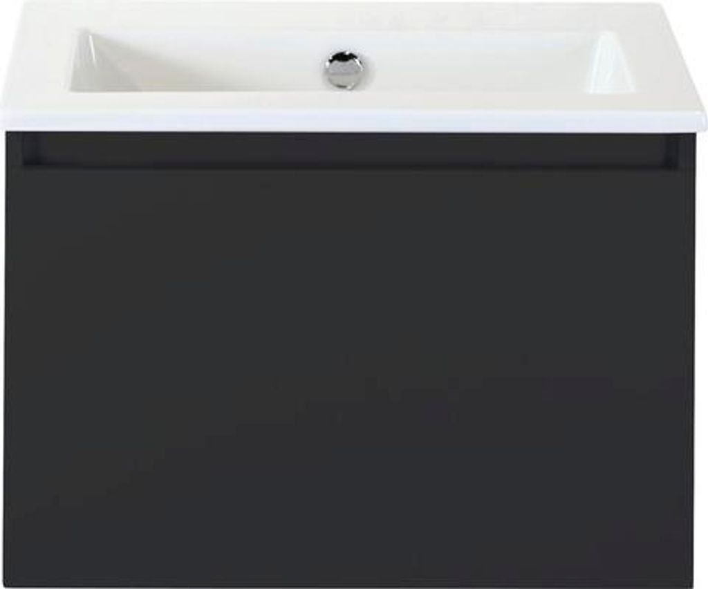 Badmöbelset 2-teilig Einzelbadmöbel Sanox Frozen BxHxT 61 x 42 x 46 cm Frontfarbe schwarz matt mit Waschtisch Keramik we