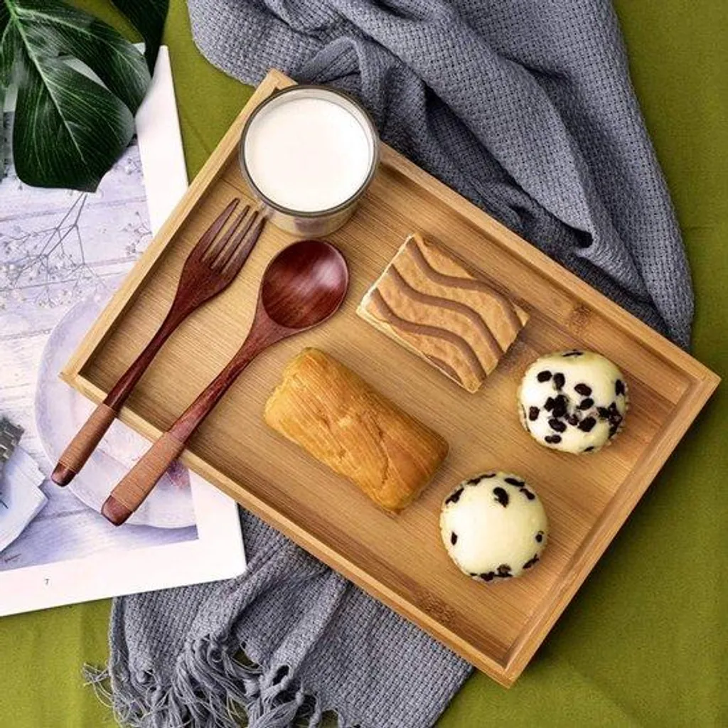 Plateau en bambou 60x60 cm rectangulaire pour service repas et boissons