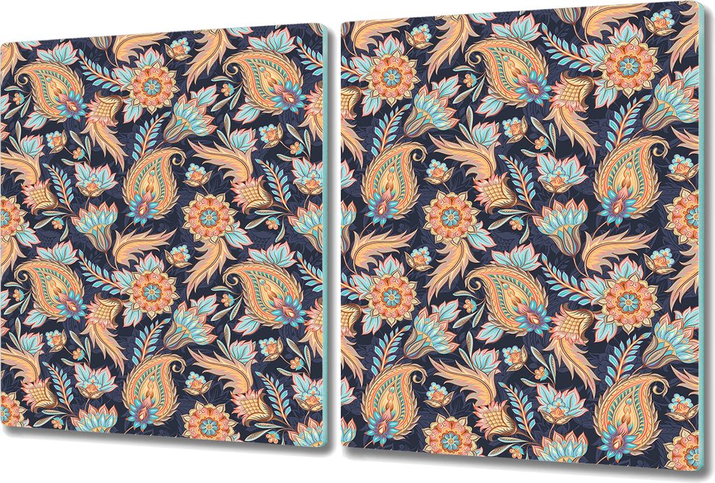 Glas Schneidebrett Herdabdeckplatten Schneideplatten - 2x 40x52 cm - Paisley blau