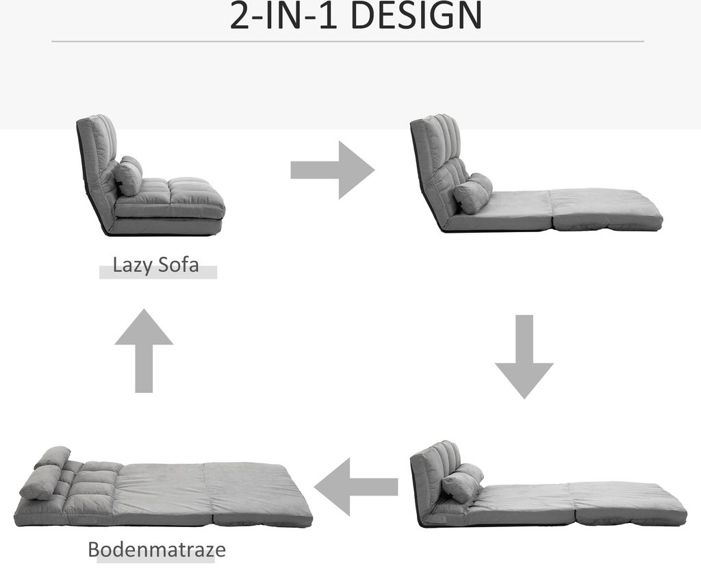 HOMCOM Bodenstuhl 2-in-1 Bodensessel Bett mit Rückenlehne 3 Produktbild 4