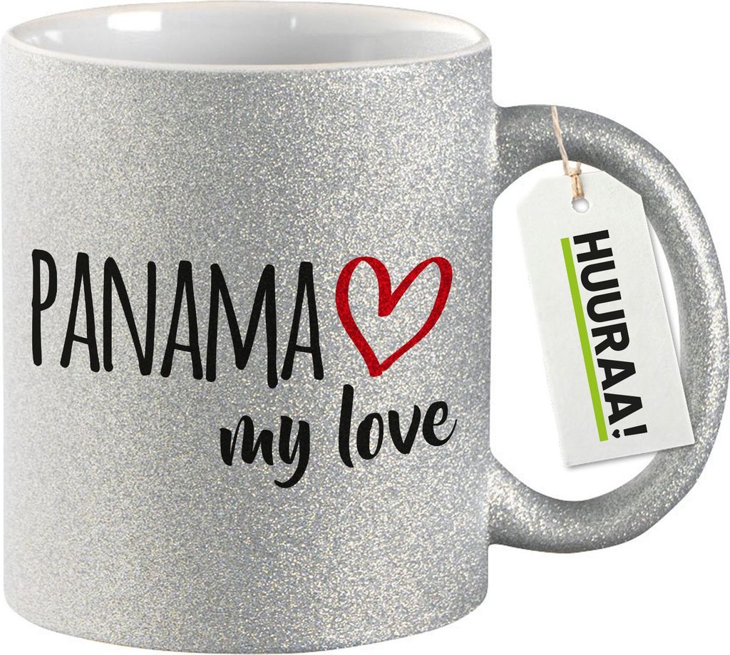 Huuraa Glitzer Tasse Panama my love Geschenk 330ml Silber Panama Präsent