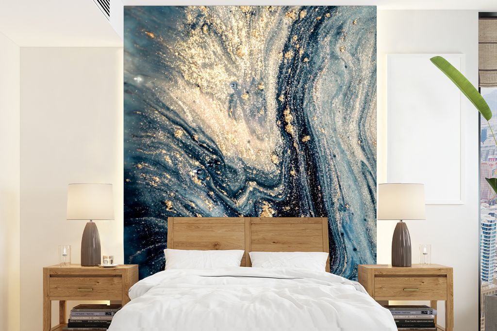 MuchoWow Fototapete für Wohnzimmer oder Schlafzimmer Wandtapete Vinyl Motivtapete Marmor - Farbe - Glitter - Gold - 175x240 cm - Schlafzimmertapete