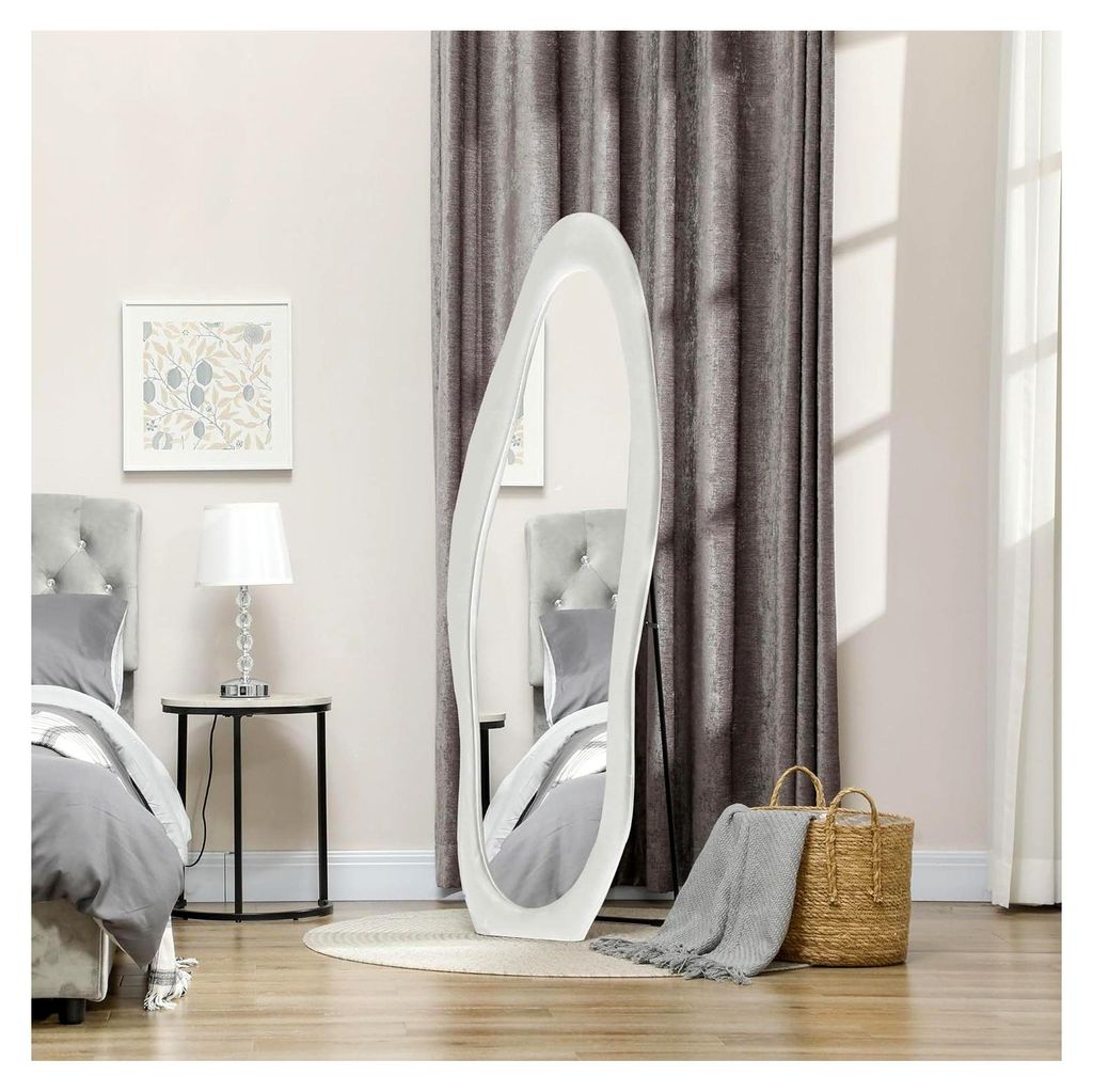 Ganzkörperspiegel, 160 x 50 cm unregelmäßiger gewellter Standspiegel mit samtartigem Rahmenbezug, Wandspiegel für Wohnzimmer, Schlafzimmer, Gar...