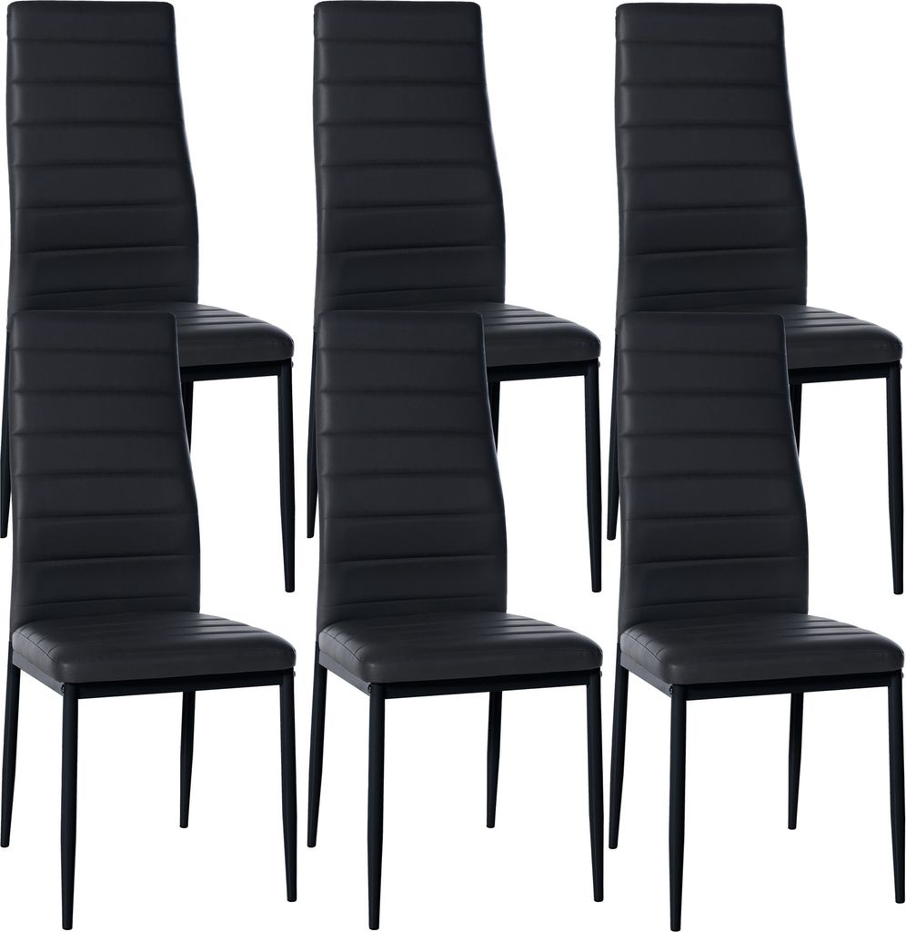 6er Set Esszimmerstühle HLO-CP16 Kunstleder schwarz