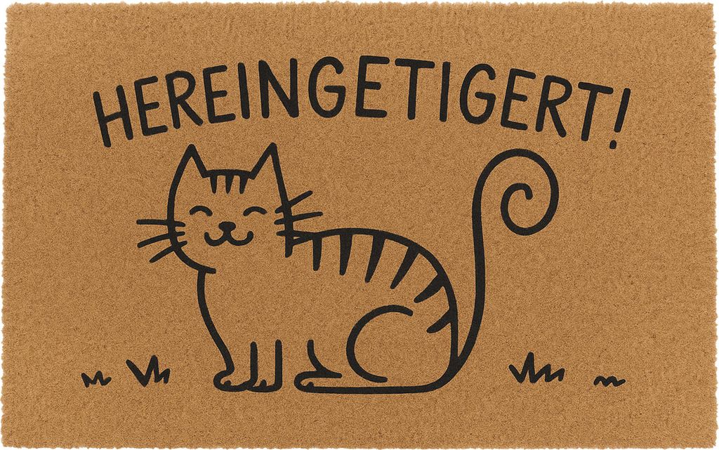 Relaxdays Fußmatte Kokos 60x40cm, Türvorleger Hereingetigert, rutschfest, wetterfest, Fußabstreifer innen & außen, natur
